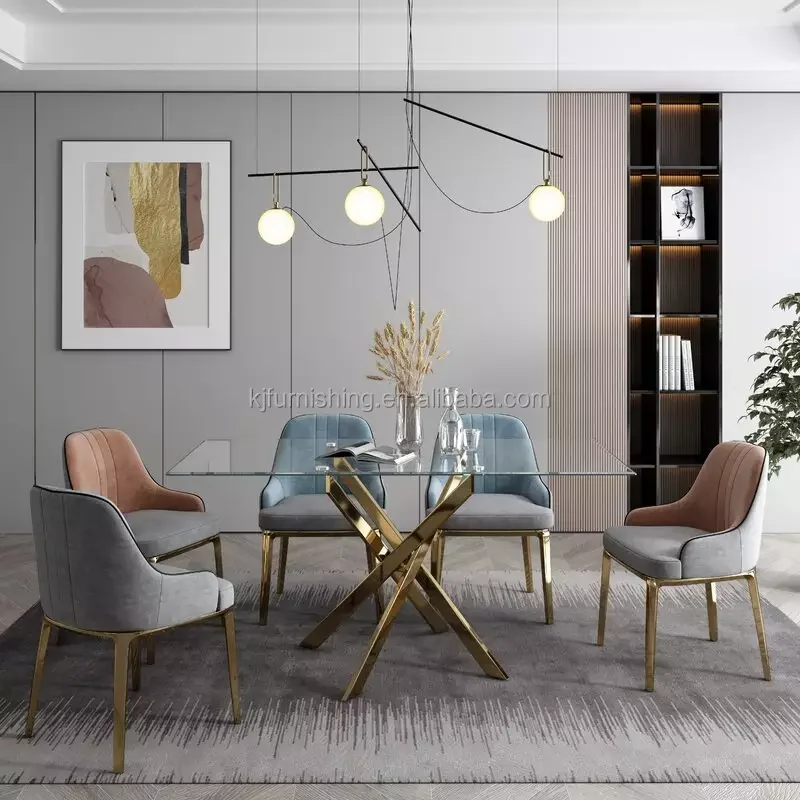 High Quality Nordic Modern Dining Table Tempered Glass Stainless Steel Leg Dining Table
