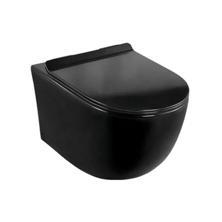 ZHONGYA Oem European sanitary ware black color wall mounted round toilet bowl rimless flushing system wall hung toilet