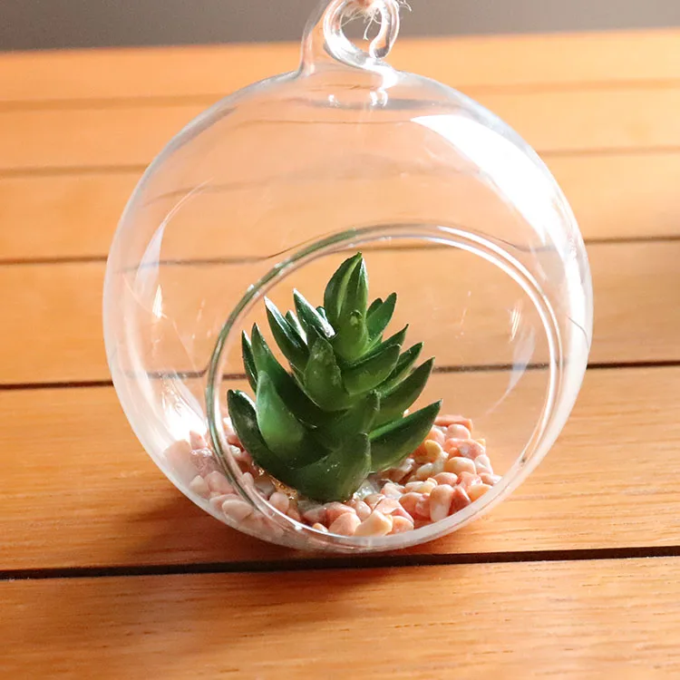 Artdragon Hanging Indoor Artificial Succulent Plant Round Glass Globe Terrarium Ball For Home Decoration