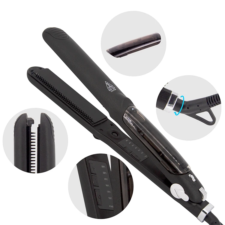 PTC fast heating steam pod hair straightener tourmaline  ceramic coating professional LED display steampod flat iron