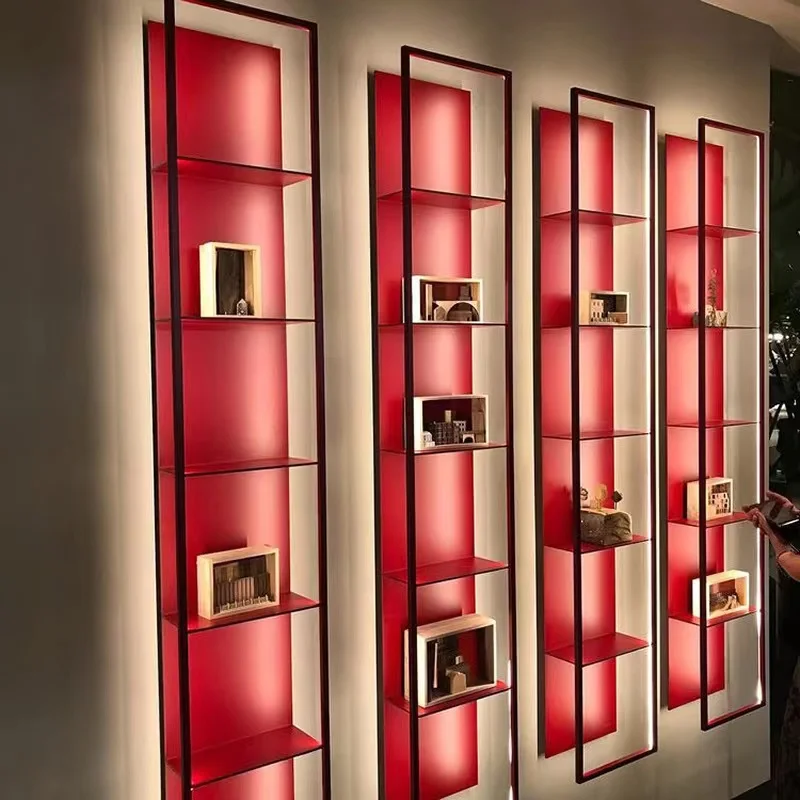 LED Book Shelf / red  Wine cabinet wall shelf with LED Light Display wall mounted Interior Decorative