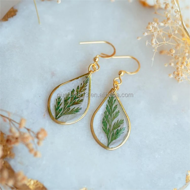 Korea Ins Style Resin Earrings Dried Flower Plant Stud Earrings Handmade Transparent Jewelry Wholesale Gift