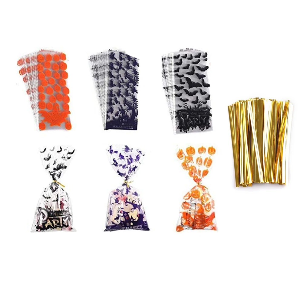 
Halloween Candy Bag Cute Smooth Snack Cellophane Pocket Sack 150pcs candy packaging bags with terrorist elements for Halloween 