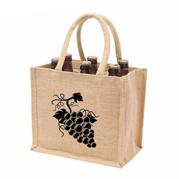 Wholesale Waterproof  hessian Burlap jute Tote Jute wine Bottle Bag with cord