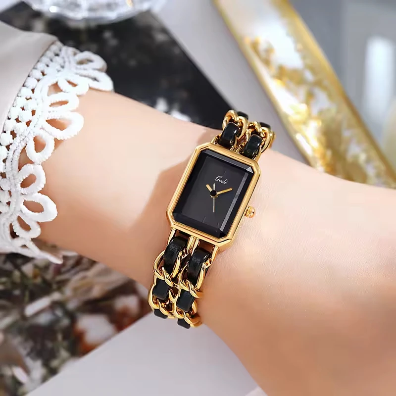 GEDI 52017 Ladies Watch Waterproof  Wholesale Simple Ladies Fashion  Vintage Watches Black Gold Bracelet Quartz Watch Wrist