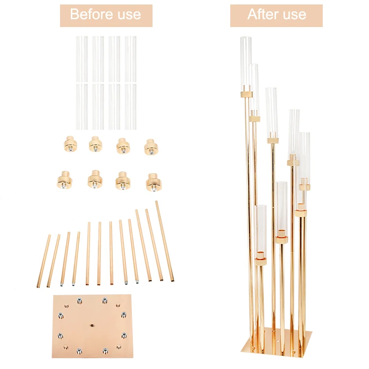 
8 Head Gold Candle Holder Wedding Table Centerpiece Acrylic Glass Candle Holder Candlestick Holder For Home Decor 