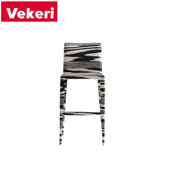 Ultra-modern complex design zebra wavy black and white spacer tapered legs bar stool
