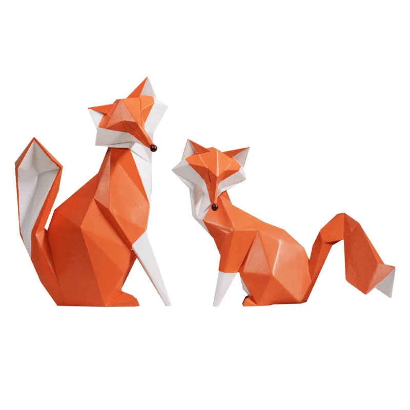 Nordic Modern Abstract Geometric Orange Fox Figurine Statue Desktop Ornament Office Home Decoration Animal Resin Craft
