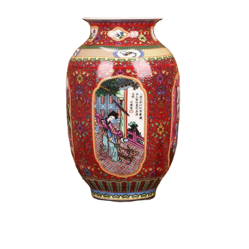 Chinese Good Quality Antique Porcelain Famille Rose Ceramic Vase Maker with Oriental Words Pattern