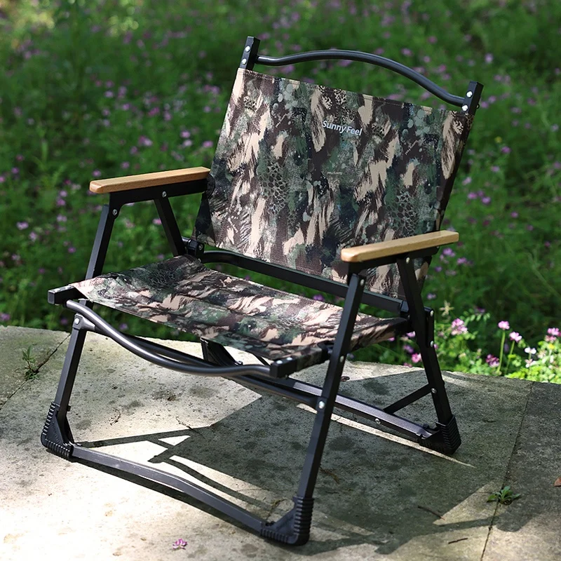 SUNNYFEEL Outdoor Furniture Portable Camping Chairs Folding Outdoor Steel Wood Grain Foldable Fishing Kermit Chair