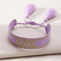 Trendy BOHEMIA Customized Fashion Hand Made vintage embroidery LOVE HOPE alphabet tassel  Bracelet Hand rope