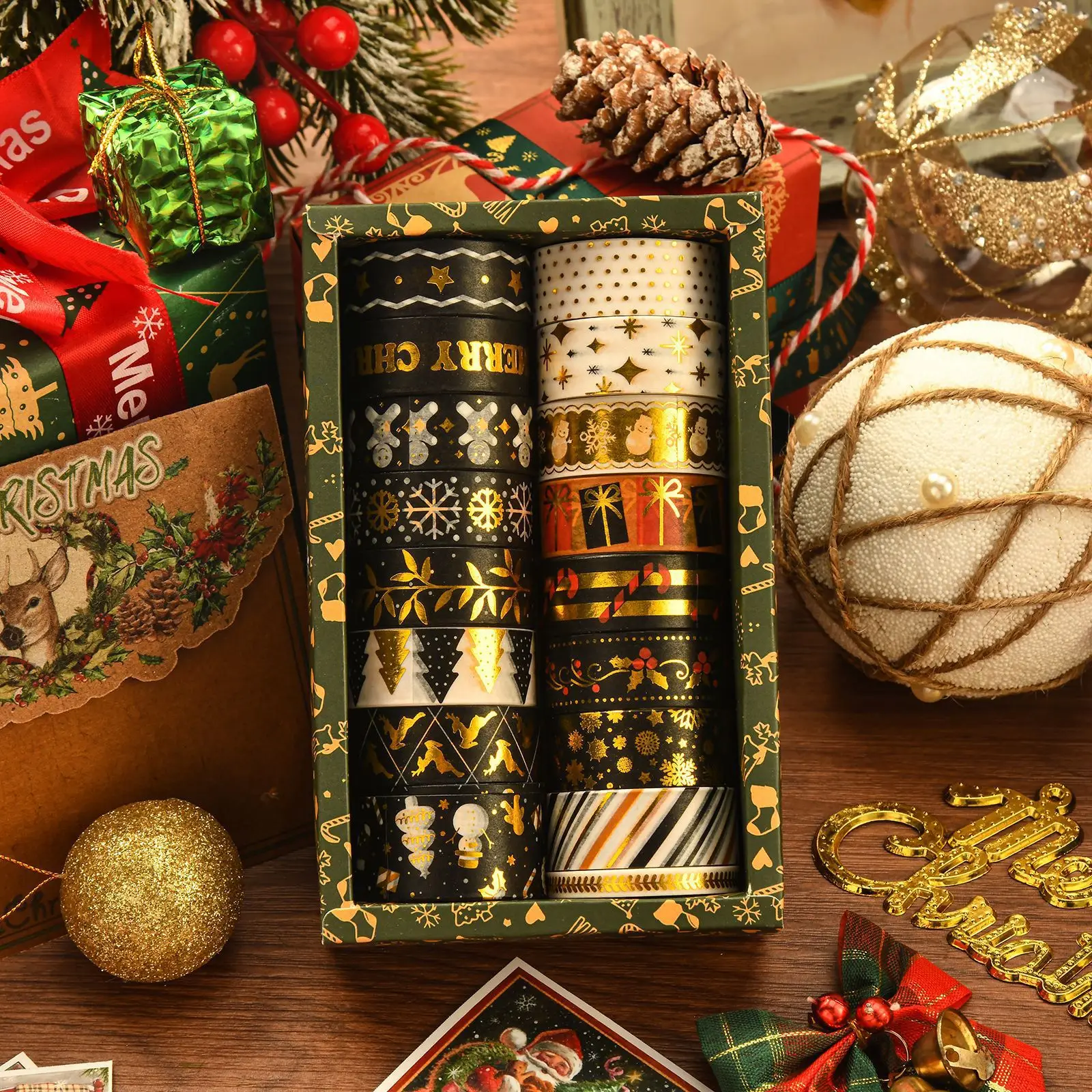 Hot stamping Christmas washi tape set creative handbook DIY decorative stickers 17 rolls