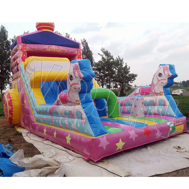 unicorn carriage theme kids inflatable castle slide inflatable bounce house slide for Event or birthday party
