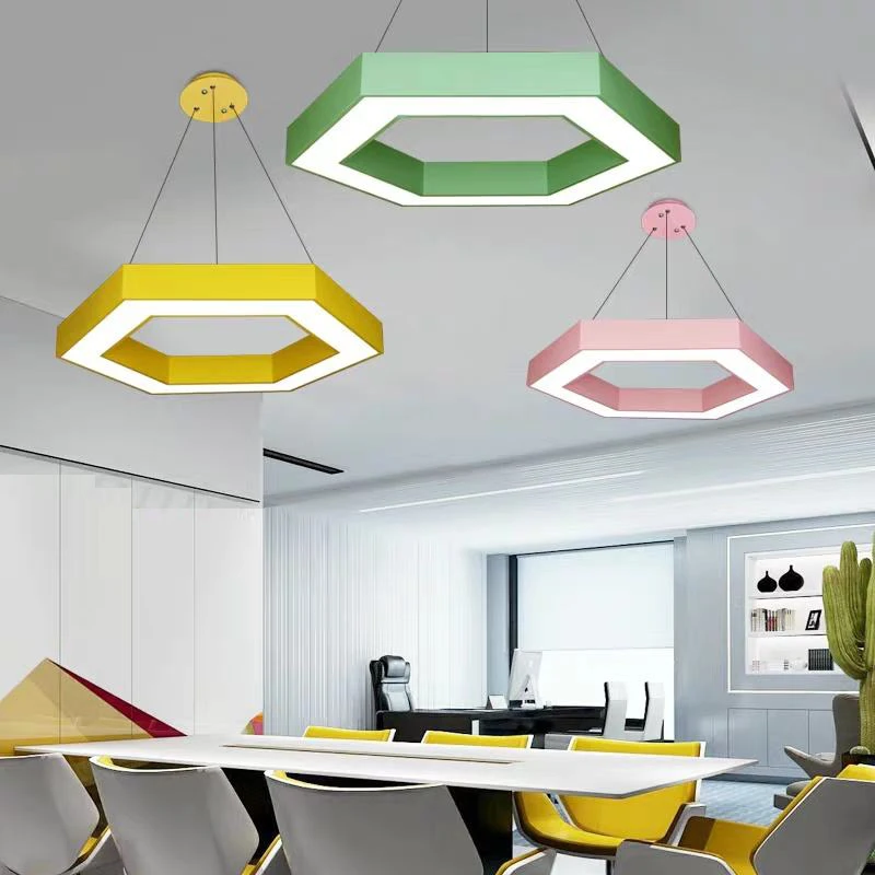 Customized suspend hexagon led panel modern ceiling hanging light for indoor decoration