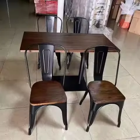 China Factory Direct Sale Durable Wooden Metal Cafe Chairs and Tables Restaurant Chairs Tables for Sale