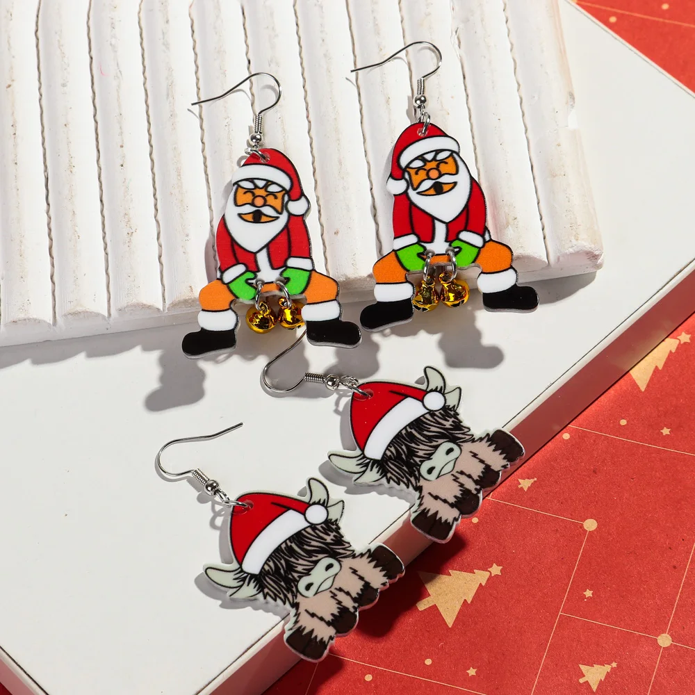 High Quality Customized Christmas Tree Earring Santa Claus Animals Cat Acrylic Earrings For Men Women