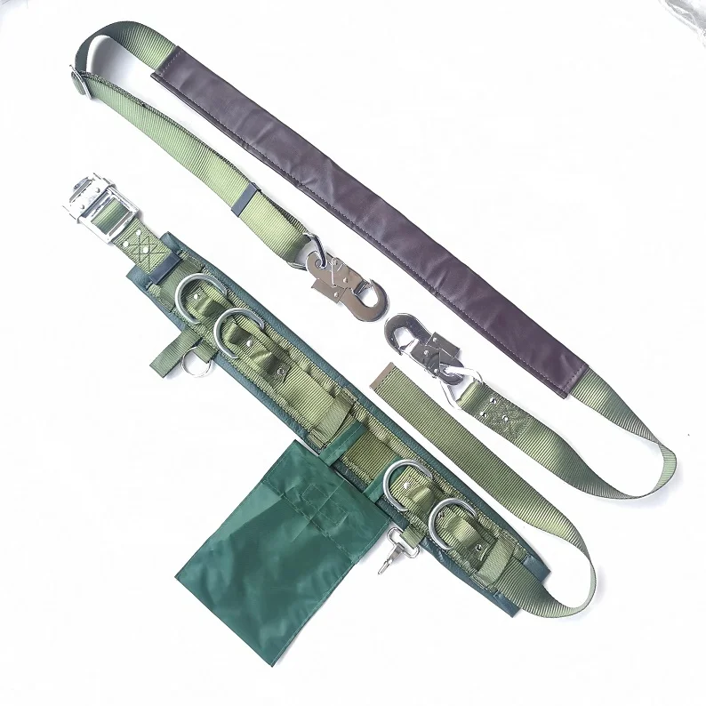 Protector Adjustable lineman Safety Belt with webbing lanyard pole strap and swivel hooks