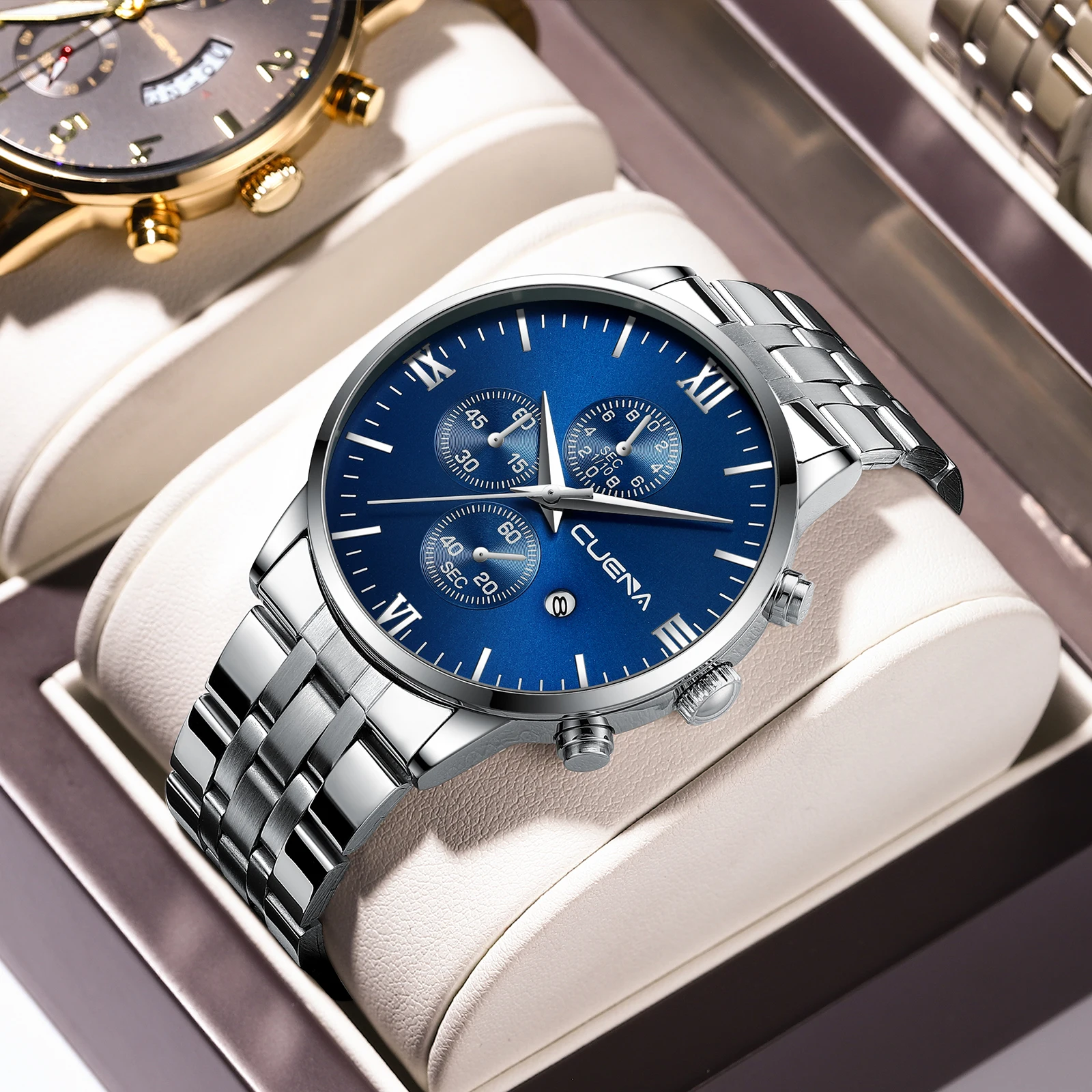 Chinese CUENA Factory Directly Supply 3BAR waterproof  Wholesale  Top Brand Luxury Steel Watch for men