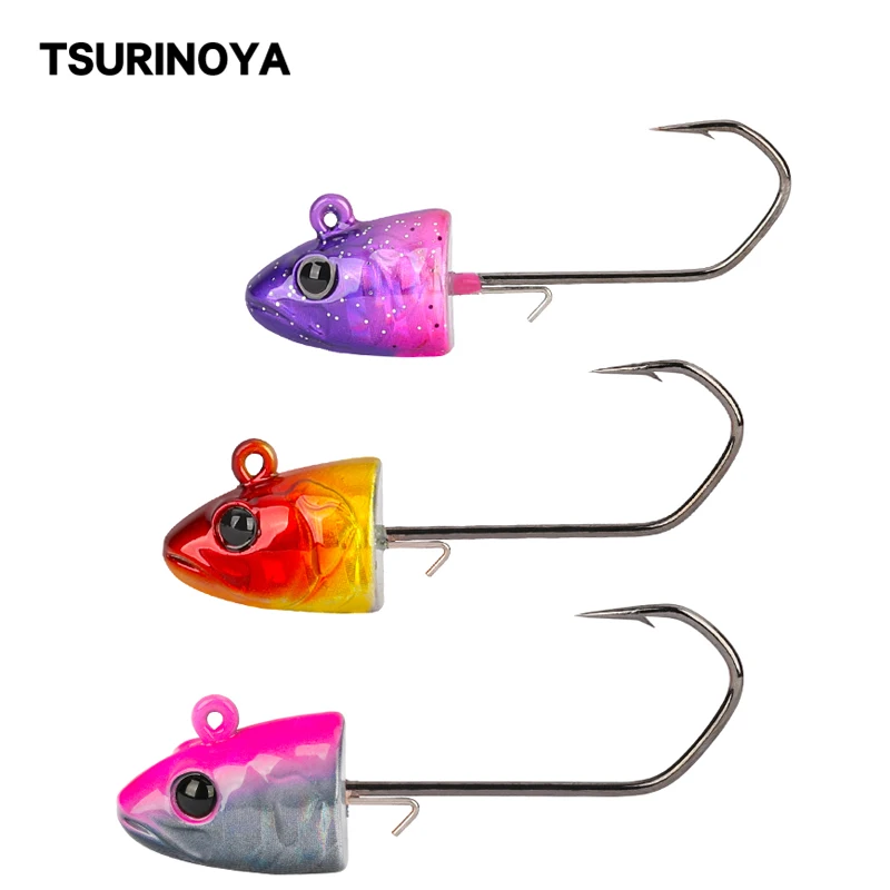 TSURINOYA JIG HEAD Hooks 11g 14g Lead Jig Soft Lure Worm Fish shaped Crank Fishing Hook Sea Bass Jigging Metal Fishing Tackle