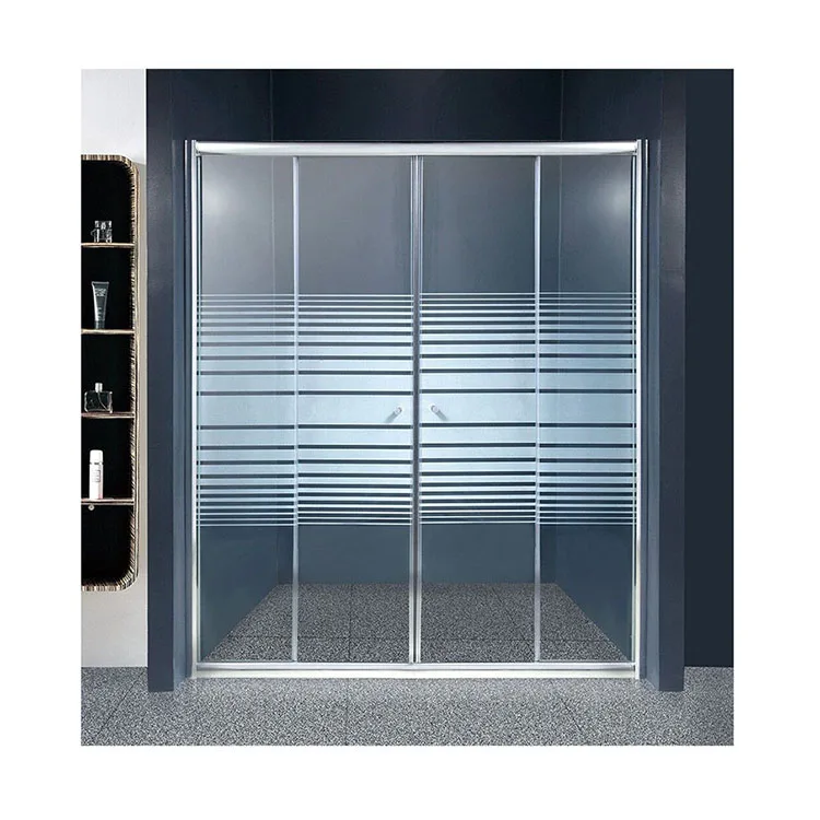 Factory Direct Sale Aluminum Sandblasted Striped Glass Sliding Shower Door For Bathroom