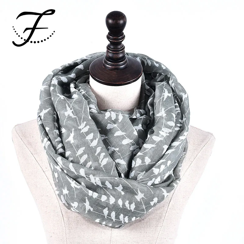 FIONA Hot Sale  Lightweight Wicker Bird Printed Custom Color Voile Scarf for Ladies
