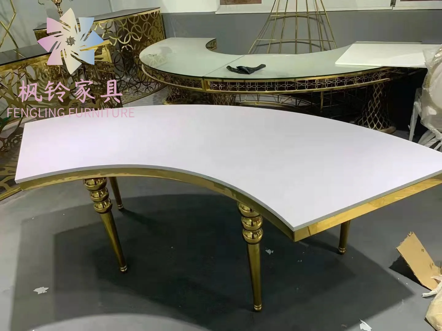 Hot Selling Round Shape S Shape Mdf Top Glass Top Stainless Steel Base Wedding Party Banquet Table