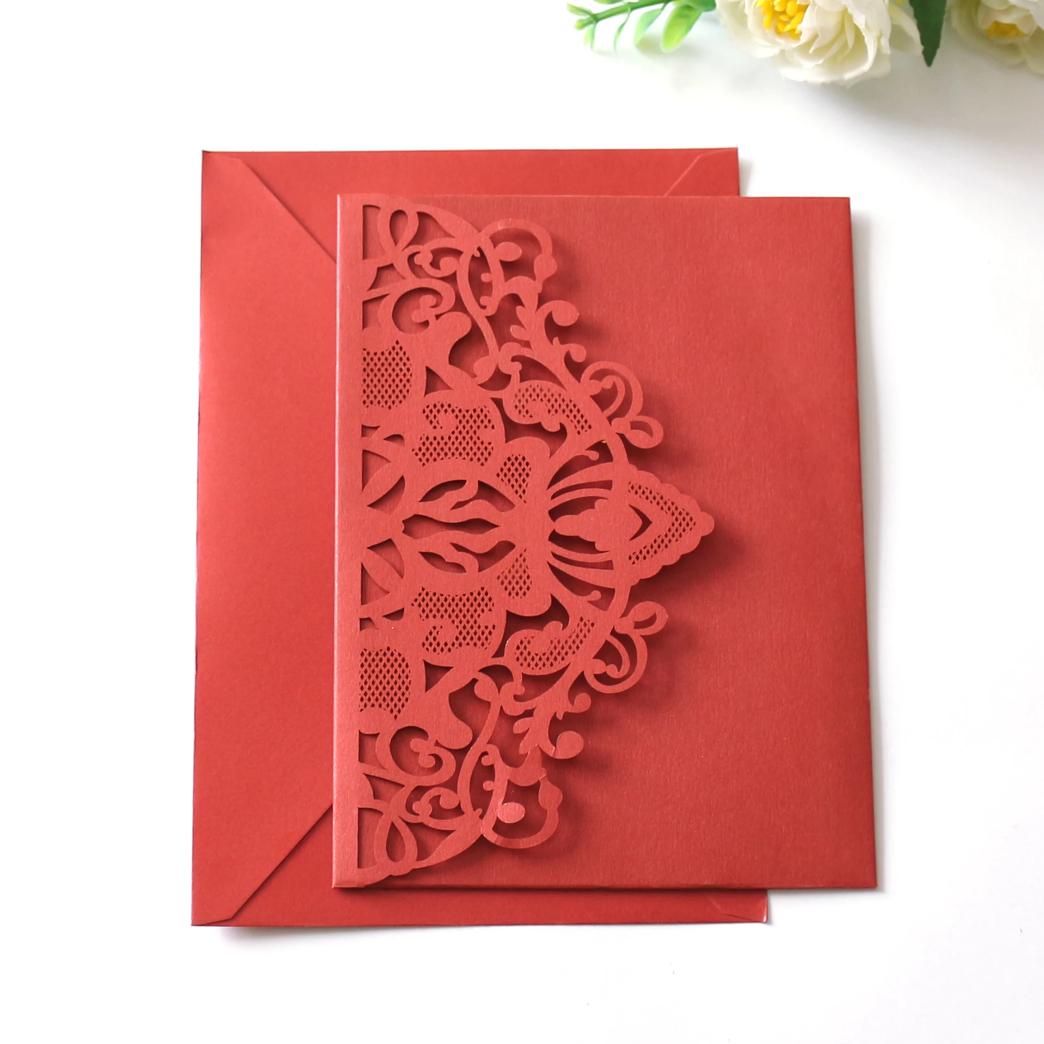 Chinese Style Laser Cut Wedding Invitations Card Pocket with Envelope for Birthday Party Bride Shower Invite