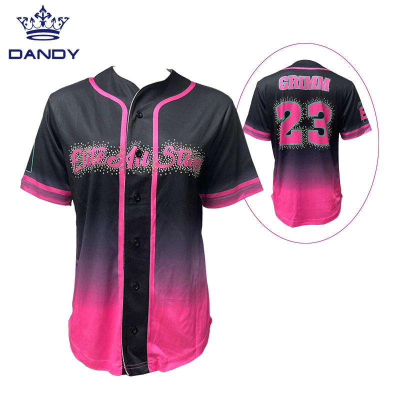 Dandy wholesale custom sublimation baseball jerseys 100% polyester breathable mesh cheer and dance baseball jerseys