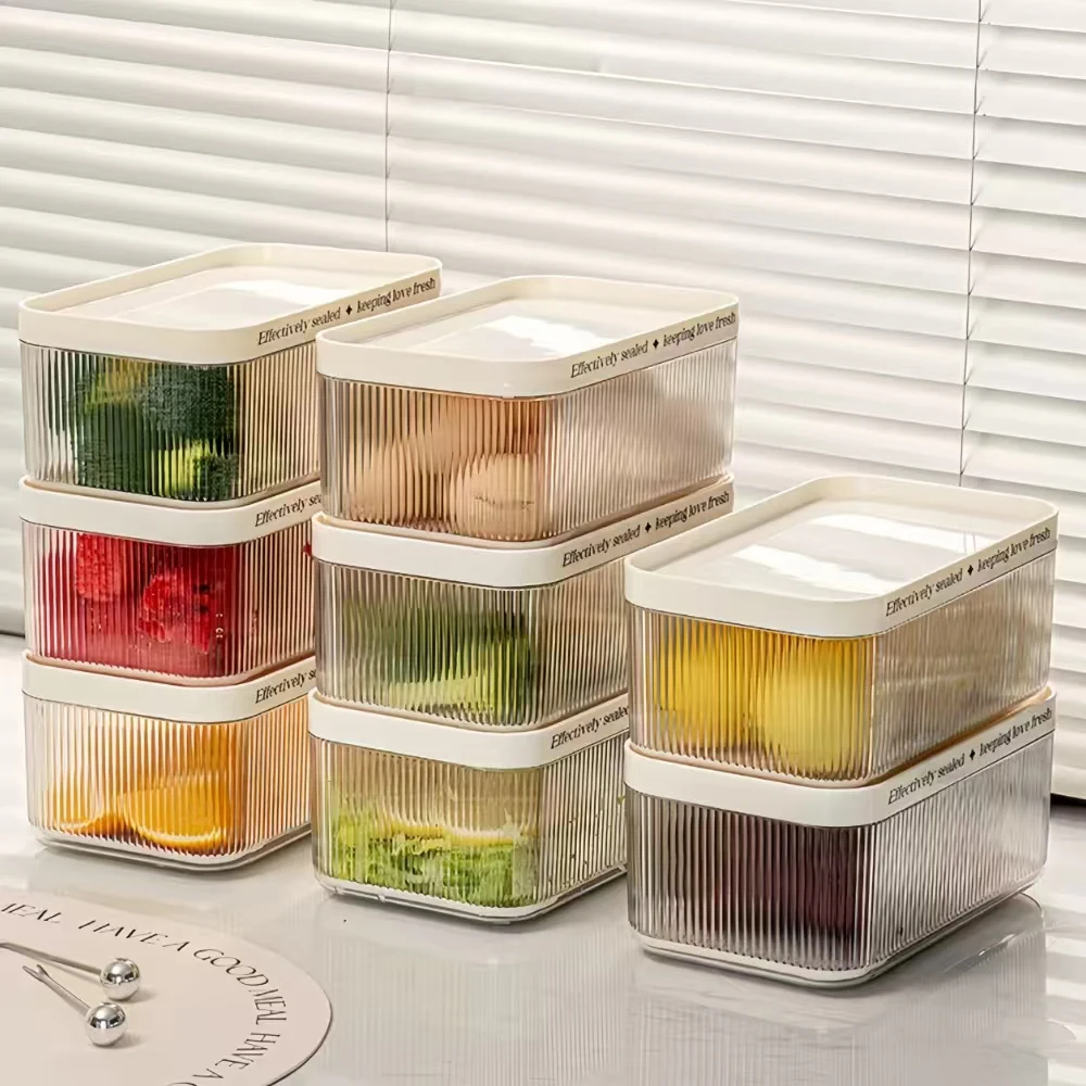 Multipurpose Reusable Fruit Spice Food Container Boxes Refrigerator Storage Container with Drain Basket