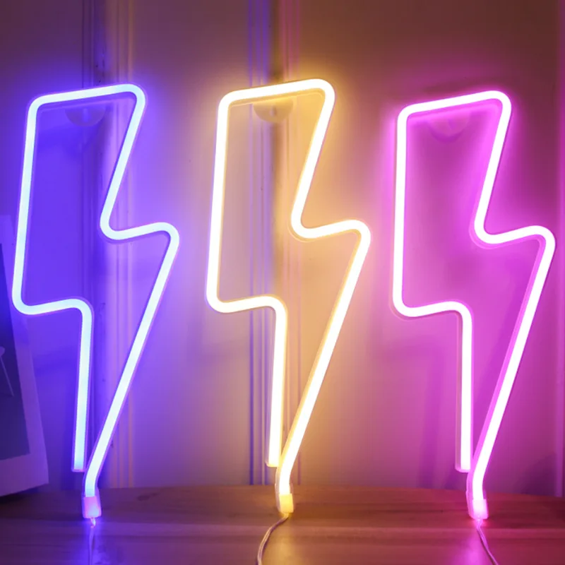 Lightning Bolt LED Neon Sign Lamp Night Light Wall Hanging Art Xmas Birthday Bedroom Wedding Decor LED Neon Lamp