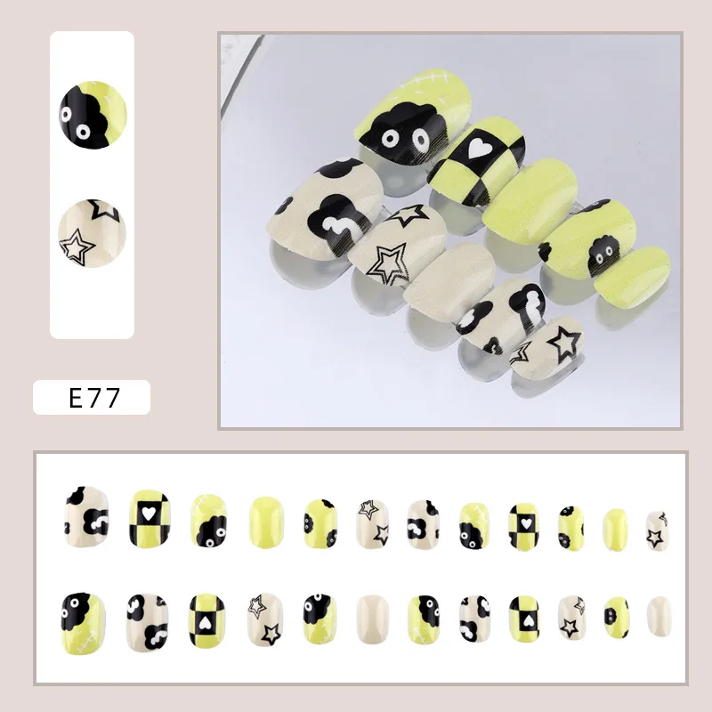 24 PCS Cute Wearing Nail Detachable Manicure Nail Patch Kids Cartoon False Nails