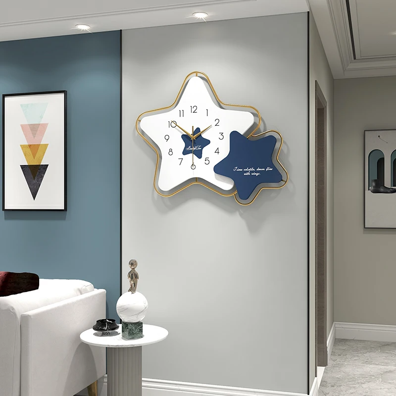 JJT Handmade MDF Star Shape Silent Quartz Wall Clock For Child Bedroom Gifts For Kids