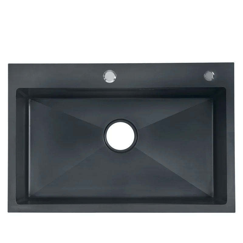 LONGSTAR Thickened Handmade Stainless Steel Single Sink Black Nano Kitchen Wash Basin Black Diamond Large Single Sink Dishwasher