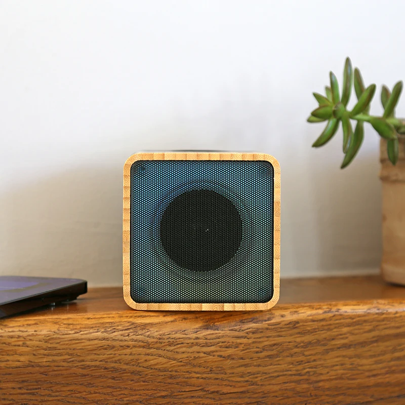 Gift Bamboo Custom Logo FM Radio 5W RGB Led Speaker Powered Portable bluetooths speaker