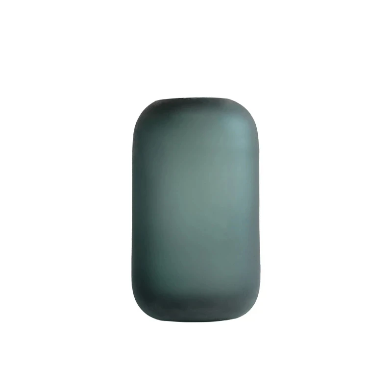European-Style High-End Simple Round Grey Green Flower Vases for Decoration Frosted Texture Classic Glass Vase