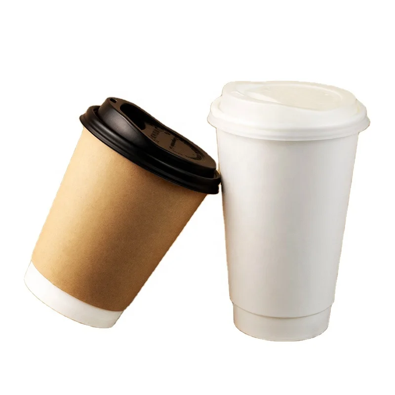 8oz 12oz 16oz Custom Logo Disposable Hollow Wall Paper Coffee Cups with Lids
