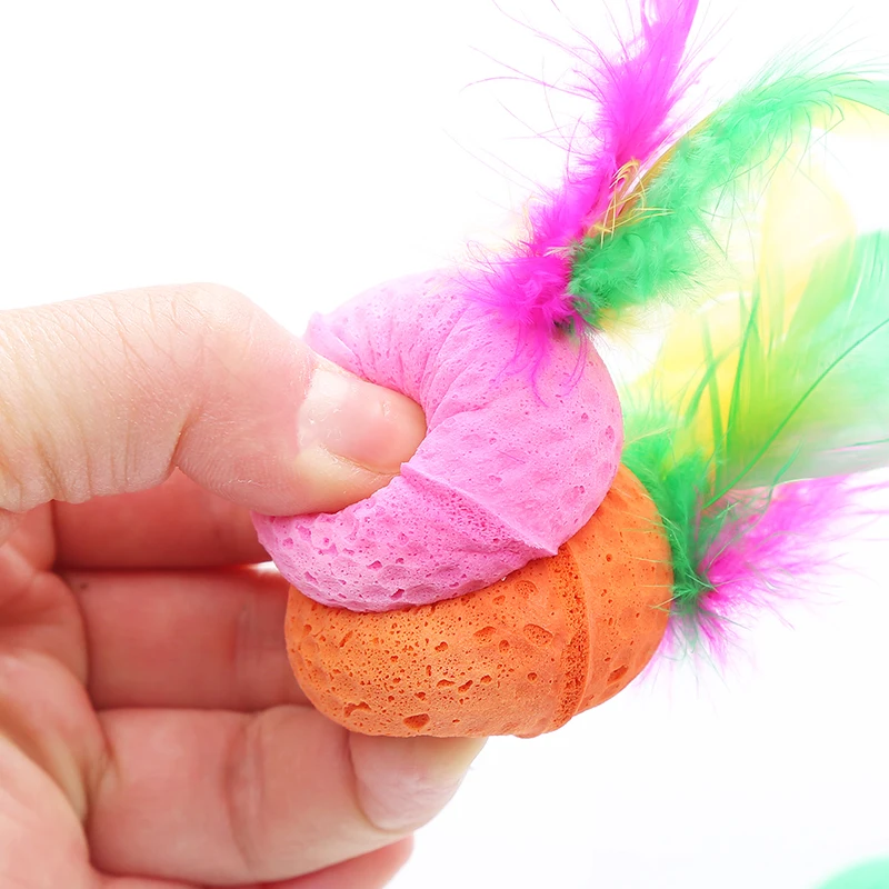 Wholesale Latex Foam Cat Toy Ball Feather Cat Soft Toys Candy Color Balls For Cats