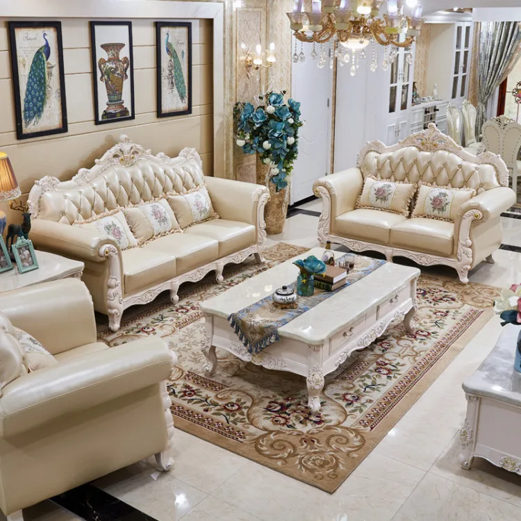 Chuangdian Foshan Factory Custom 1 2 3 Seater Royal Upholstered Sofa Set Luxury Comfortable Living Room Leather Combination Sofa