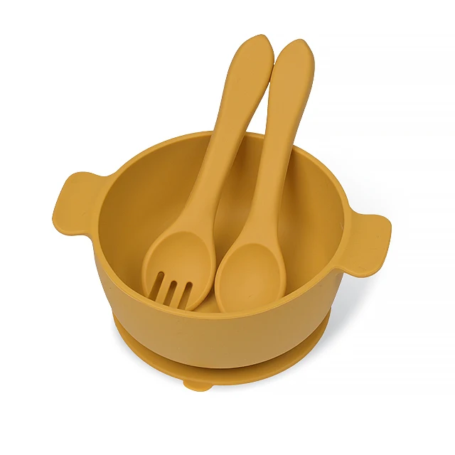 Customized logo BPA free food grade baby feeding kid dining silicone bowl tableware children food set bowl spoon dishwasher safe