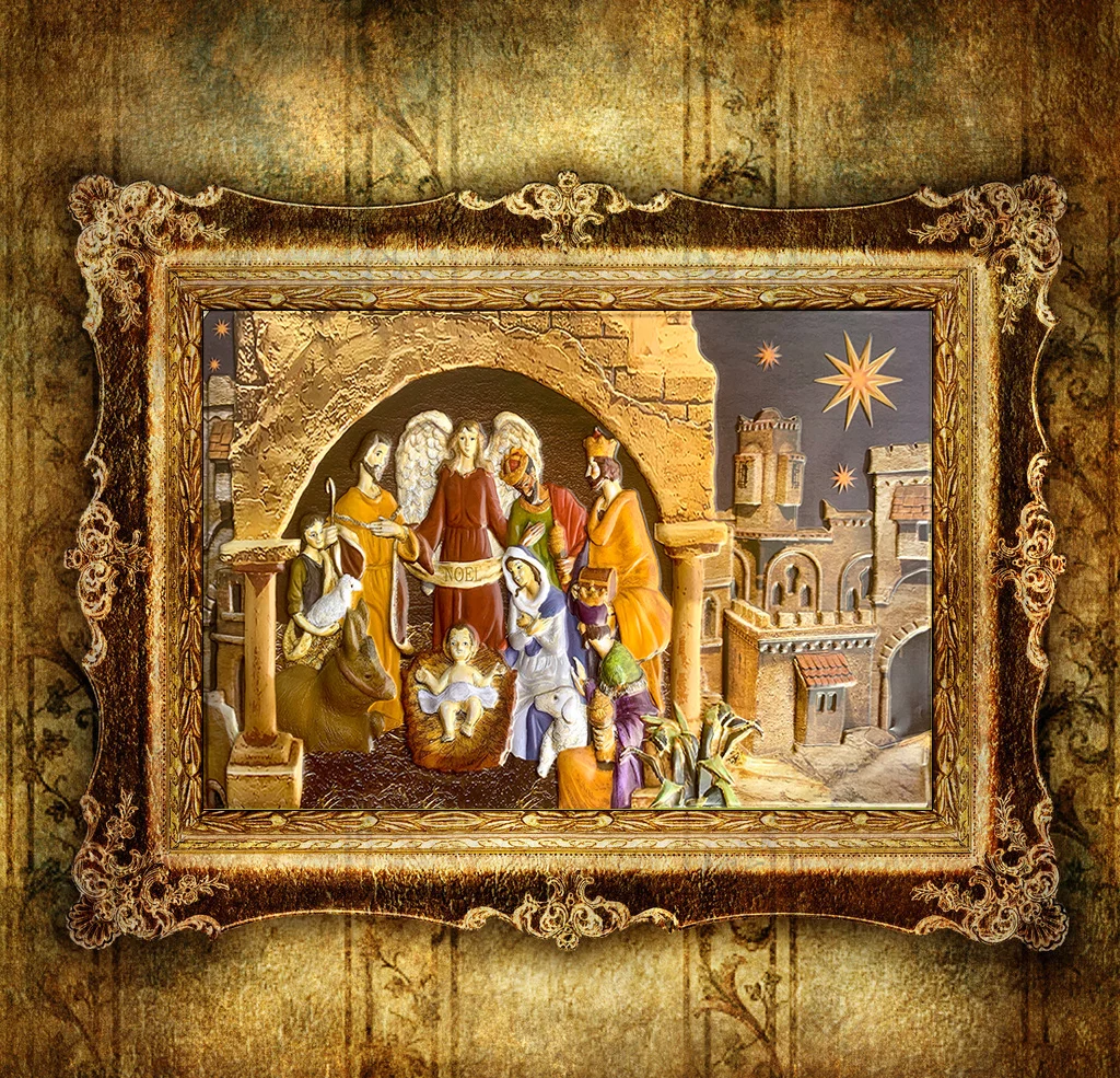 New Craft Gold Painting 3D Religious Picture Virgin Mary Mother and Baby Jesus Christ Wall Decoration