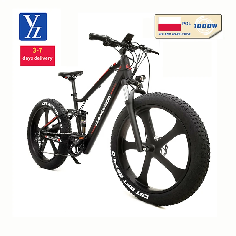 Eu warehouse ebike 1000W 750W 500W 48v 14ah 26inch SHIMANO 9speed full suspension fat bike electric mountain bike