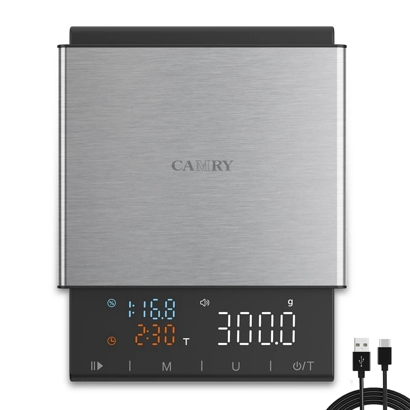 Camry Waterproof Food Weighing Espresso Brewing Scale Rechargeable Digital Kitchen Scales Usb Hand Drip Coffee Scale with Timer