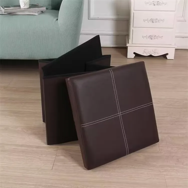 Leather Square Home Furniture Ottoman Storage Stool for Living Room