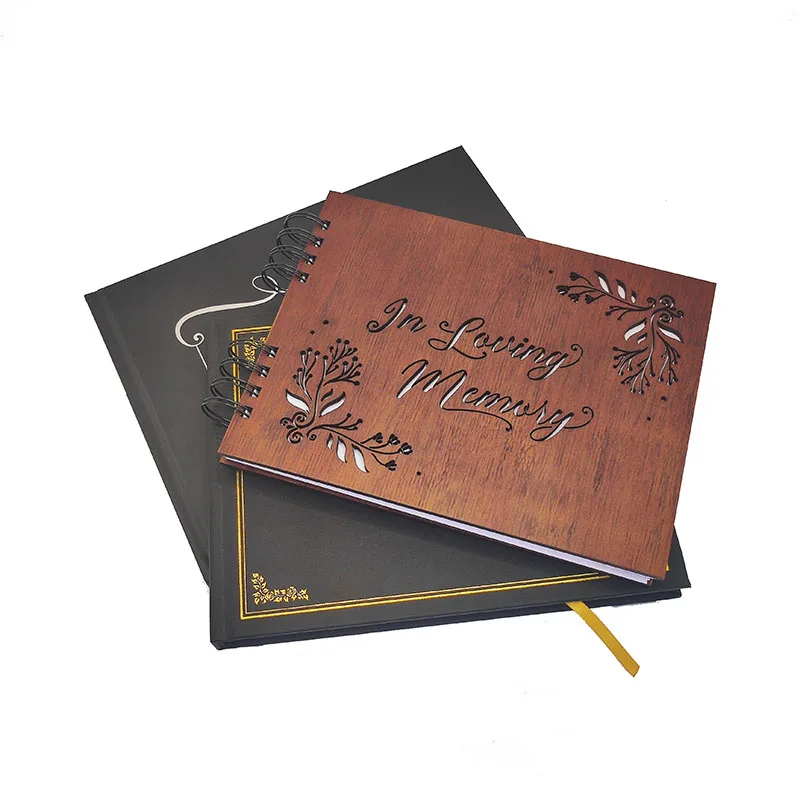 PU Cover Paper Cover Wooden Cover In Loving Memory Funeral Guest Book For Funeral Custom Printing