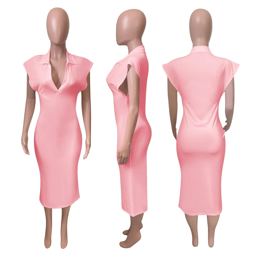 MISSQ NK285 Women Dresses Summer Casual Solid Polo V Neck Sleeveless Fashion Ladies Streetwear Dresses Club