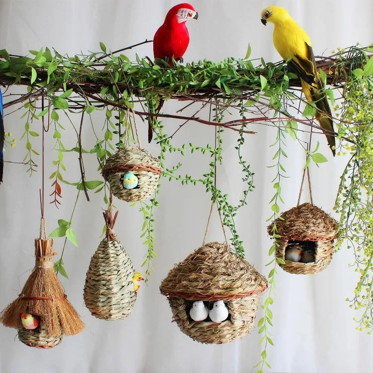 Pet Hanging Birds Nest Outdoor Hand-Weaved Decorative Bird House Bird Cage Shelter for Home Garden Decoration Pet Supplies