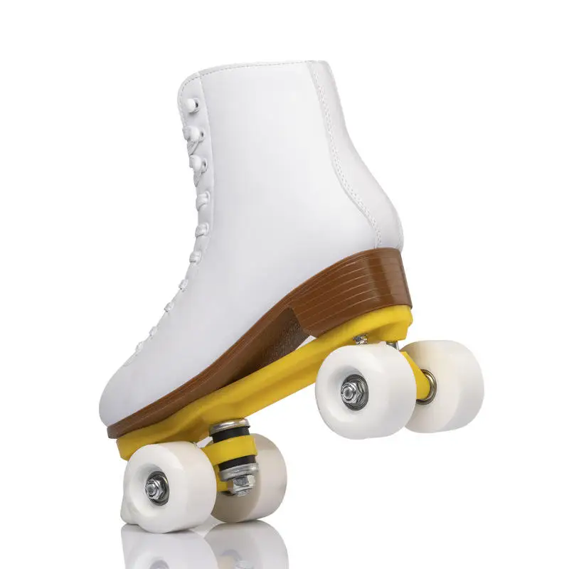 Professional 4 Wheels Adult Woman Rental Boot Quad Roller Skates Leather PU