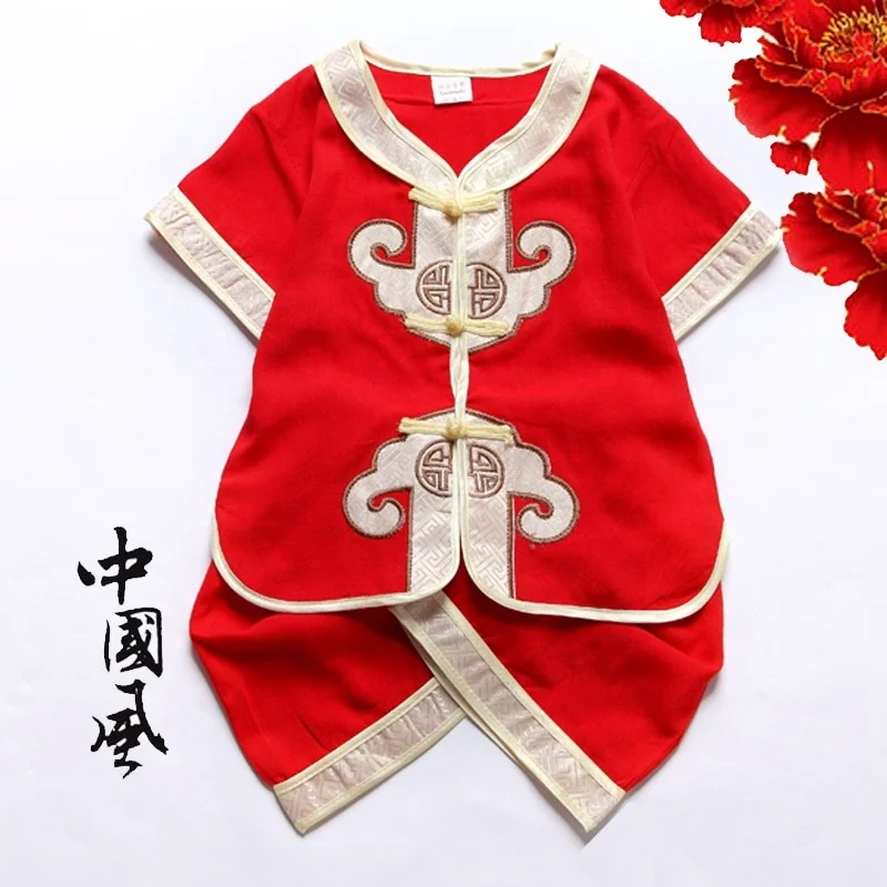 Одежда для мальчиков, летний детский костюм Тан, брюки с коротким рукавом в китайском стиле Hanfu