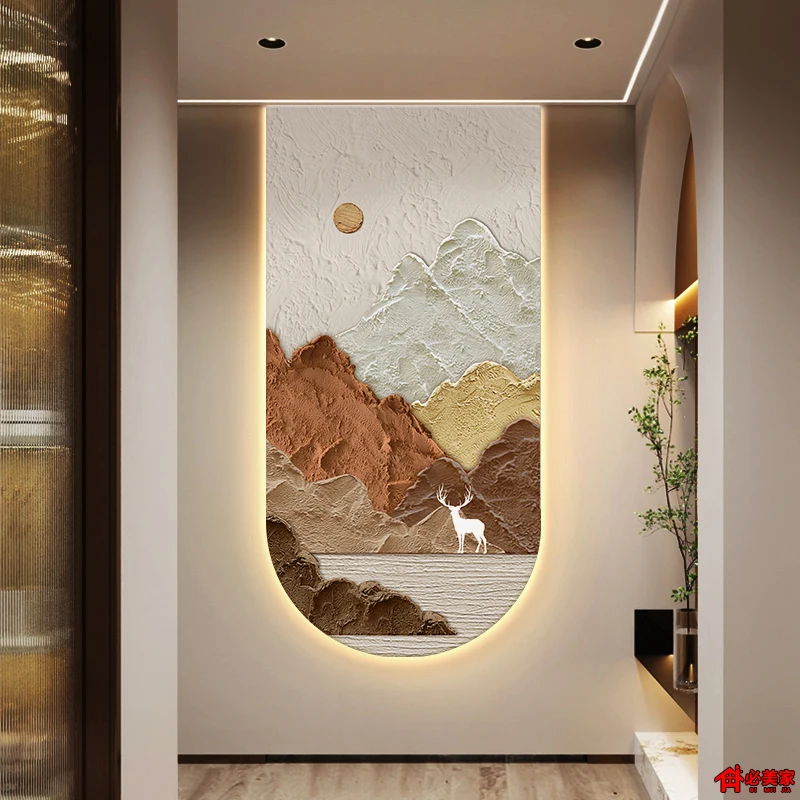 Landscape and Water Entrance Decorative Painting Wall Art LED Light Painting Crystal Porcelain Painting Home Decoration