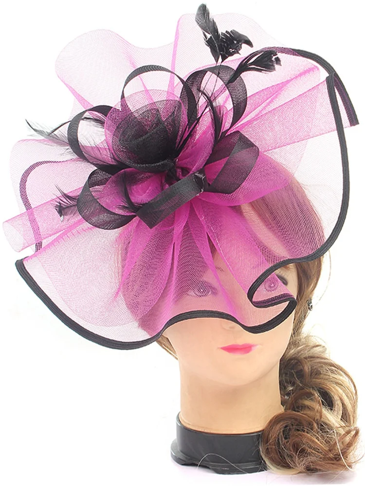 Women fascinators halloween hairband headband fuchsia big base flower fascinators for church wedding party
